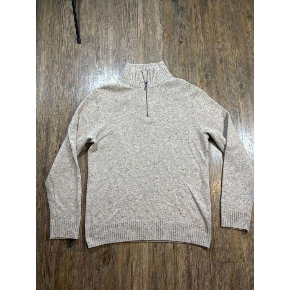 J.Crew Merino Wool Blend 1/4 Zip Pullover Sweater Mens Size Small Oatmeal